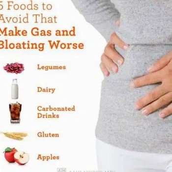 Person's abdomen showing visible swelling from trapped intestinal gas
