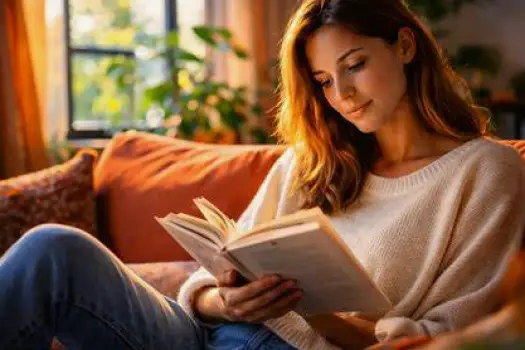 Adult reading a wellness guide beside a plant
