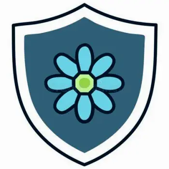 Line drawing of a shield and flower