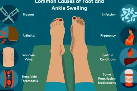 Swollen ankles and feet showing edema from fluid retention