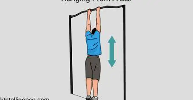 Person hanging from a bar
