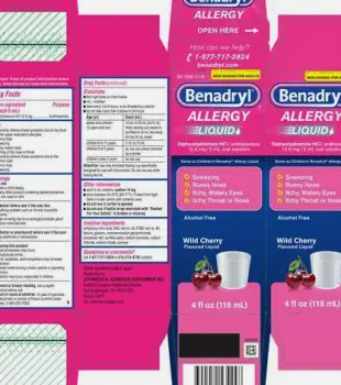 Close-up of a Benadryl Allergy tablet package showing the Drug Facts panel with active ingredient and dosing directions