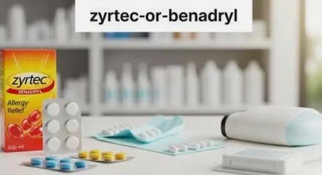 A person lying on a sofa after taking Benadryl, contrasted with another person standing upright after taking Zyrtec, illustrating the difference in drowsiness