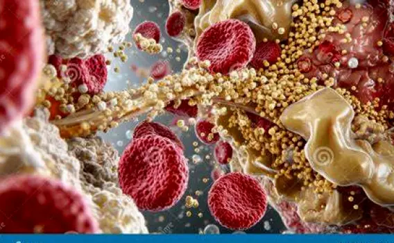 Microscopic view of blood platelets clumping together to form a clot