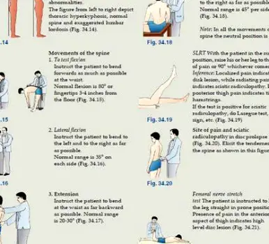 Healthcare professional assessing a person's posture and upper-back movement during a clinical examination