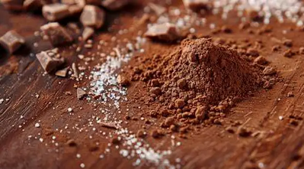 Bowl of oatmeal topped with a light dusting of unsweetened cocoa powder and sliced banana