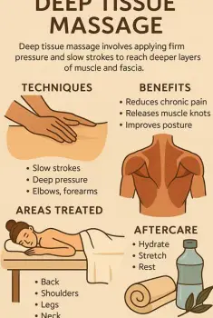 Therapist applying firm pressure with forearms along a client's upper back during a deep-tissue massage