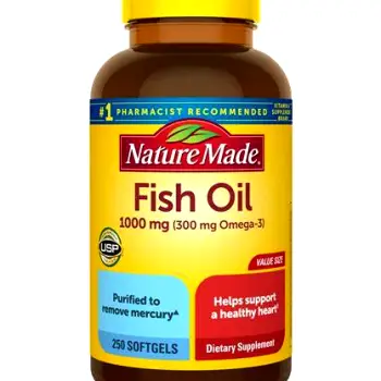 Bottle of fish oil capsule supplement