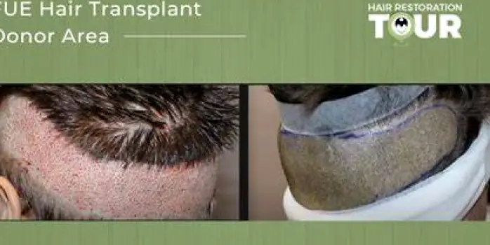 Close-up of the back of a scalp showing small scattered extraction sites typical of follicular unit extraction