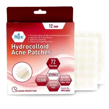 A clear hydrocolloid acne patch placed over a small area of skin to protect a deep acne nodule