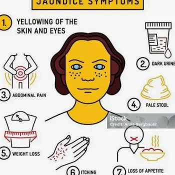 Person with yellowing of skin and the whites of the eyes, indicating jaundice