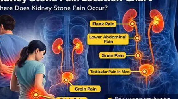 Person holding their side in discomfort, with a close-up of small kidney stones visible nearby