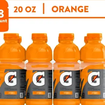 Bright orange sports drinks and candies containing artificial food coloring