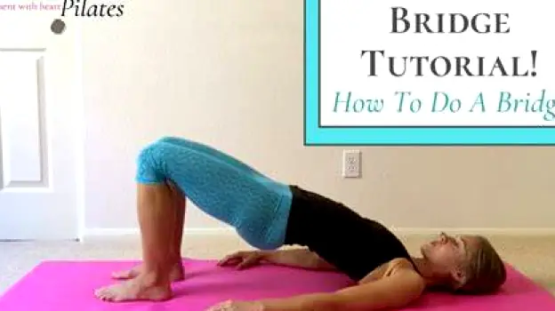 Person lying on back with knees bent, lifting hips off the floor into a bridge position, engaging glutes and core muscles