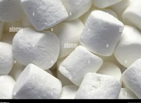 Close-up of a pile of plain white cylindrical marshmallows