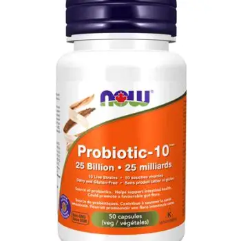 Bottle of probiotic capsules