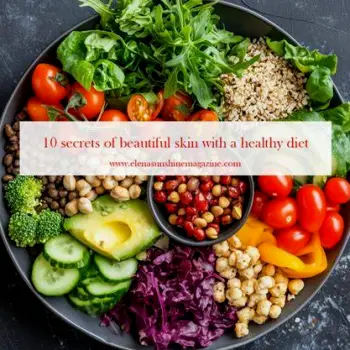 A varied meal including colorful vegetables, nuts, seeds, legumes, whole grains, and oily fish representing a food-first approach to skin-supporting nutrients