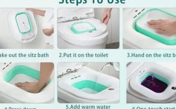 A person soaking the anal area in warm water during a sitz bath