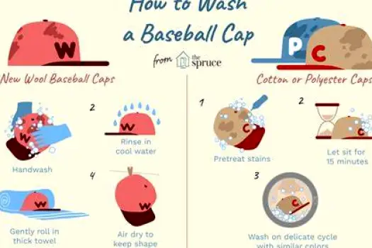 Person washing a baseball cap in a sink to remove oil and bacteria buildup as a prevention habit for forehead acne.