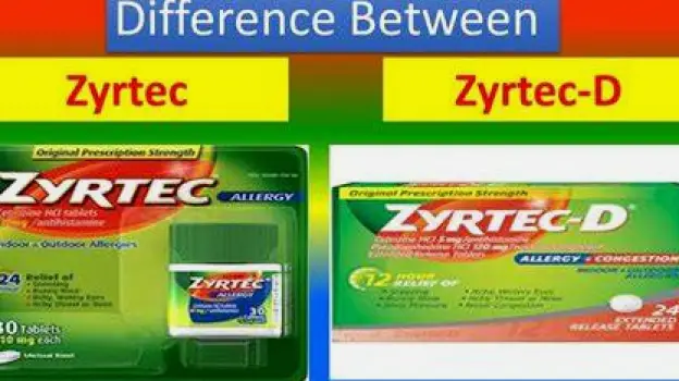 Regular Zyrtec and Zyrtec-D packages displayed side by side for comparison